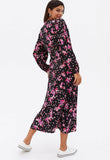 Black Ditsy Floral Button Front Midi Dress