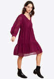 Burgundy V Neck Smock Mini Dress