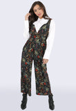 Black Botanical Floral Pinafore Jumpsuit