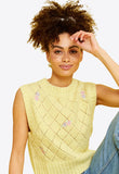 Yellow Knitted Vest Jumper with Floral Embroidery