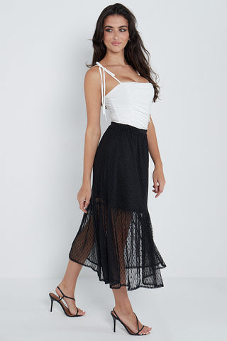 Black Spot Mesh Layered Midaxi Skirt