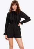 Black With White Dot Lace Trim Playsuit