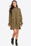 Yellow Floral High Neck Smock Mini Dress