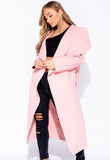 Pink Plus Size Waterfall Collar Belted Duster Coat