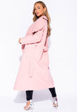 Pink Plus Size Waterfall Collar Belted Duster Coat