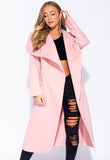 Pink Plus Size Waterfall Collar Belted Duster Coat