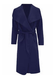 Navy Plus Size Waterfall Collar Belted Duster Coat