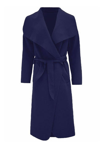 Navy Plus Size Waterfall Collar Belted Duster Coat