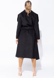 Black Plus Size Waterfall Collar Belted Duster