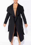 Black Plus Size Waterfall Collar Belted Duster