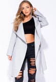 Grey Plus Size Waterfall Collar Belted Duster Coat