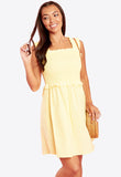 Yellow Shirred Mini Dress With Skater Skirt