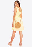 Yellow Shirred Mini Dress With Skater Skirt