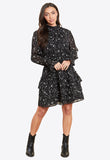 Black Star Print High Shirred Neck Mini Dress