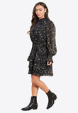 Black Star Print High Shirred Neck Mini Dress