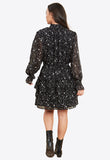 Black Star Print High Shirred Neck Mini Dress