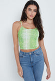 Neon Green Snake Print Cami Crop Top