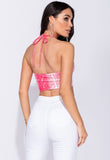 Neon Pink Snake Print Halter Neck Crop Top