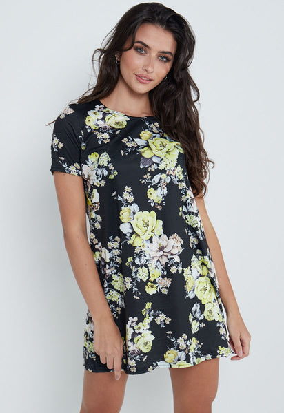 Yellow Floral Oversized Short Sleeve Top