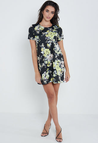 Yellow Floral Oversized Short Sleeve Top