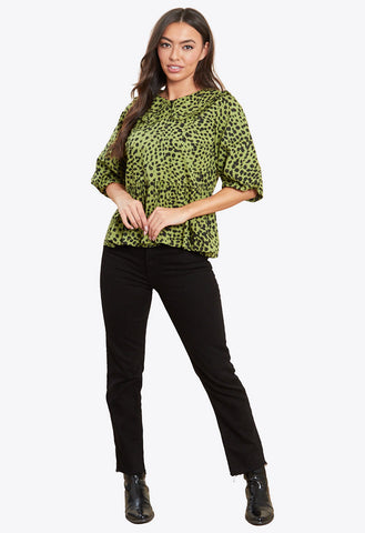 Green Leopard Collar Detail Smock Top