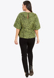 Green Leopard Collar Detail Smock Top