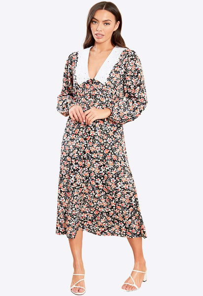 Multi Broderie Collar Midi Dress