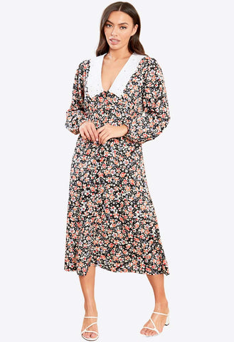 Multi Broderie Collar Midi Dress