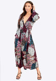 Mixed Print Wrap Midi Dress