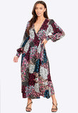 Mixed Print Wrap Midi Dress