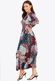 Mixed Print Wrap Midi Dress