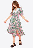 Azalea Floral Midi Dress with Lace Collar