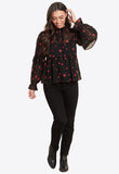 Black With Red Star Ruffle Detail Blouse