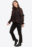 Black With Red Star Ruffle Detail Blouse