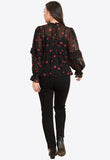 Black With Red Star Ruffle Detail Blouse