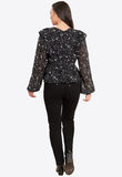 Black Star Print Frill Wrap Blouse