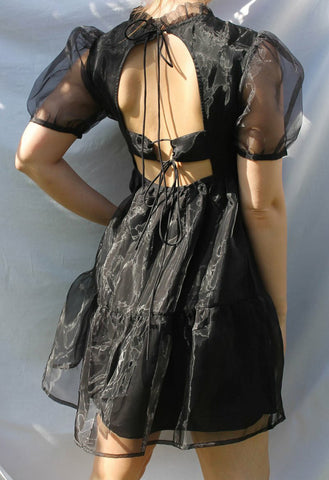 Organza Tie Back Mini Smock Dress