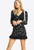 Black Mini V-Neck Shift Dress With Frill Detail