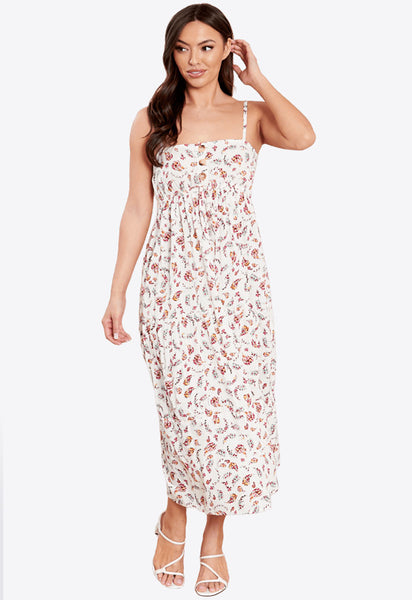 White Floral Tiered Cami Midi Dress