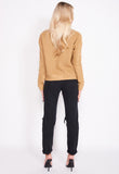 Camel Cable Knit Domed Button Cropped Cardigan