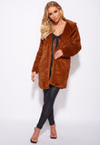 Rust Faux Fur Midi Length Coat