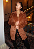 Rust Faux Fur Midi Length Coat