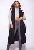 Black Brushed Sleeveless Belted Duster Jacket