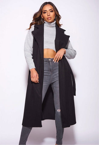 Black sleeveless outlet duster jacket