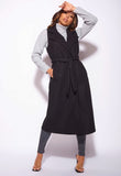 Black Brushed Sleeveless Belted Duster Jacket