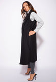 Black Brushed Sleeveless Belted Duster Jacket