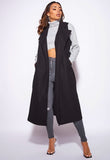 Black Brushed Sleeveless Belted Duster Jacket