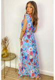 Sky Blue Harmony Floral Chiffon Maxi Dress