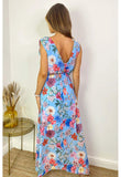 Sky Blue Harmony Floral Chiffon Maxi Dress