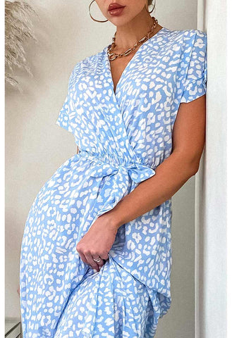 Sky Blue Louise Animal Front Wrap Maxi Dress